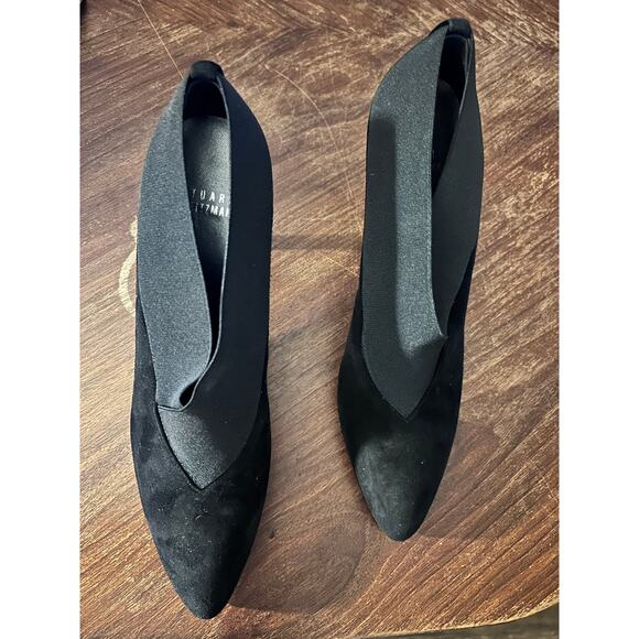 Stuart Weitzman Suede Neoprene Ankle Booties 3.5” Heel Black Slip On Sz 9N - Picture 6 of 9